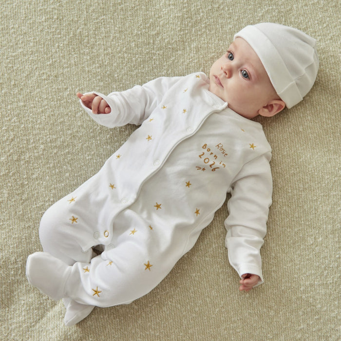 Personalised Born in 2026 Gold Star Sleepsuit