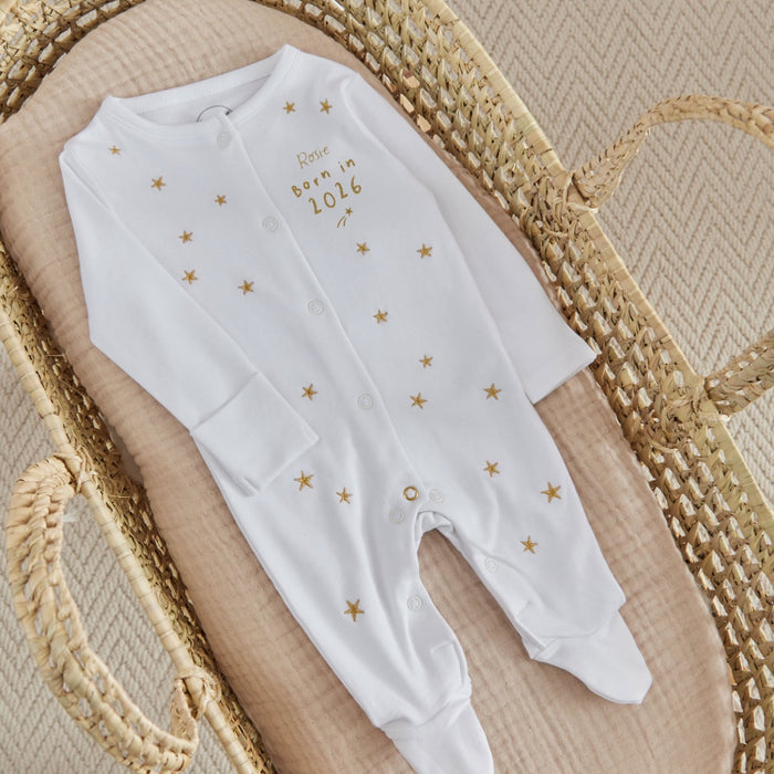 Personalised Born in 2026 Gold Star Sleepsuit