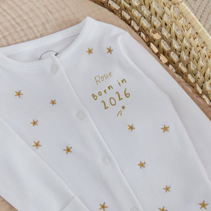 Personalised Born in 2026 Gold Star Sleepsuit