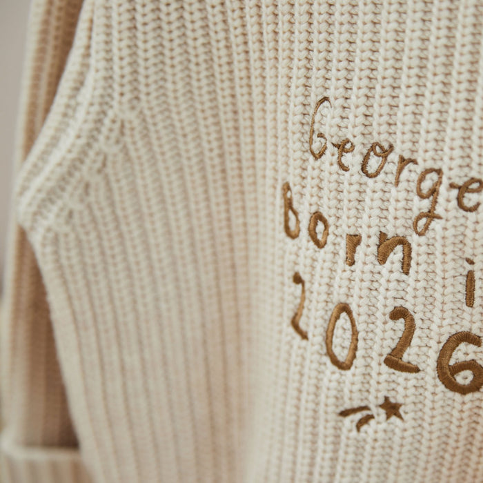 Personalised Born In 2026 Oatmeal Knitted Cardigan