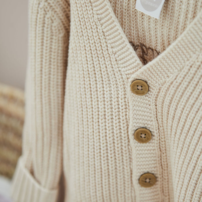 Personalised Born In 2026 Oatmeal Knitted Cardigan