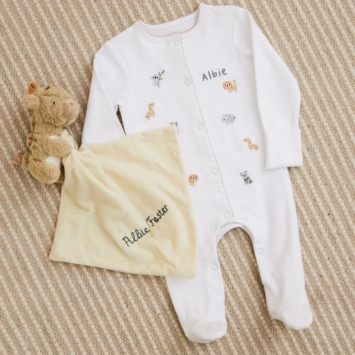 Personalised Born to be Loved Sleepsuit & Comforter Gift Set