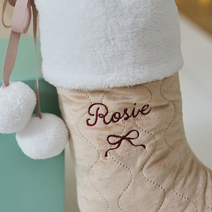 Personalised Bow Oatmeal Velvet Stocking