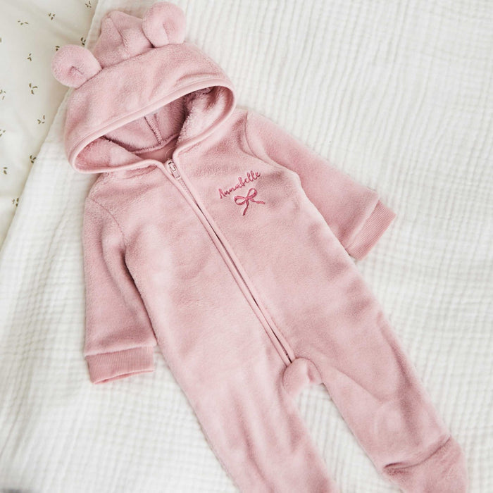 Personalised Bow Pink Fleece Onesie