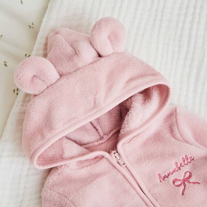Personalised Bow Pink Fleece Onesie