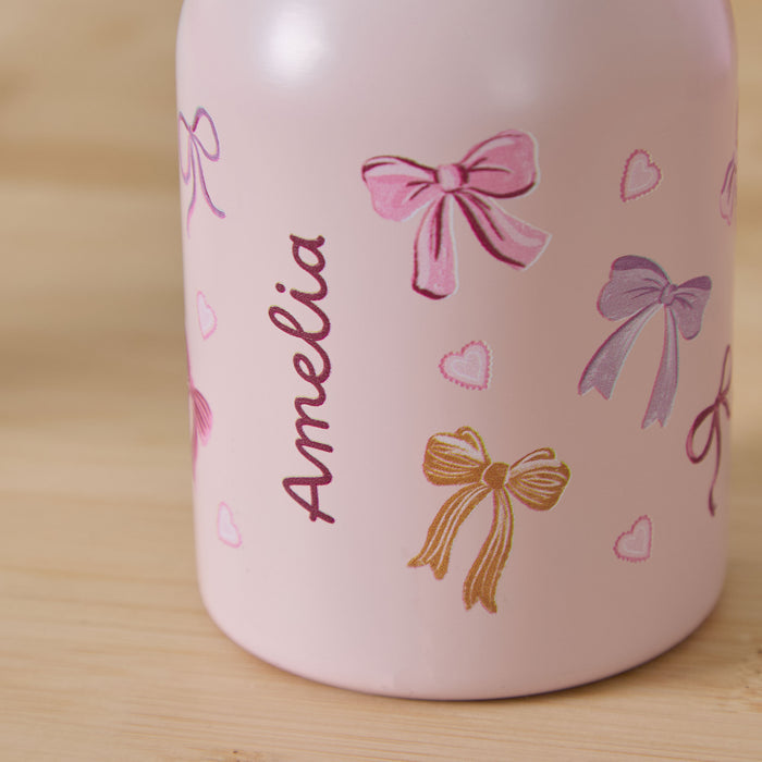Personalised Bow Pink Water Bottle