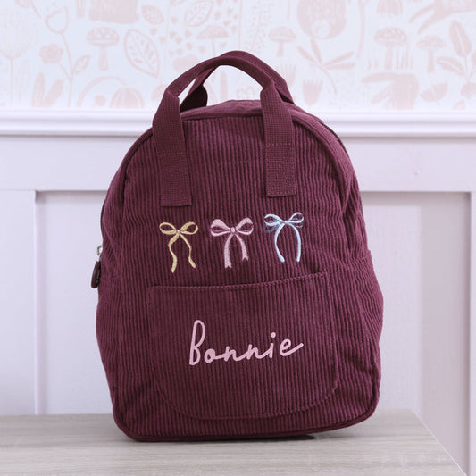 Personalised Bows Frill Seekers Berry Cord Mini Backpack