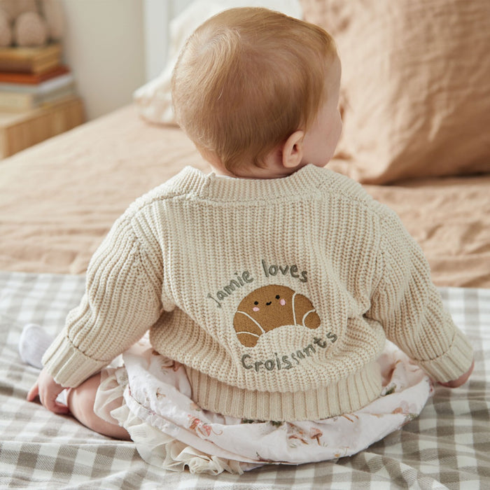 Personalised 'Breakfast Club' Croissant Oatmeal Cardigan