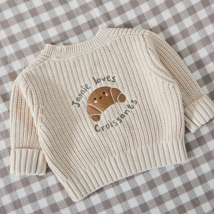 Personalised 'Breakfast Club' Croissant Oatmeal Cardigan