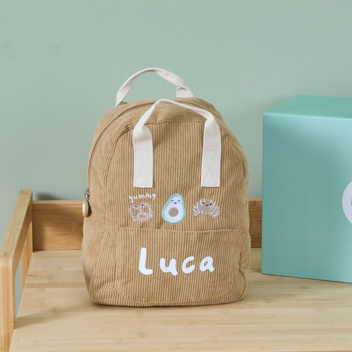 Personalised Breakfast Club Mini Caramel Cord Backpack