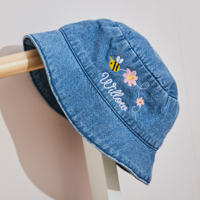 Personalised Bumblebee Denim Bucket Hat