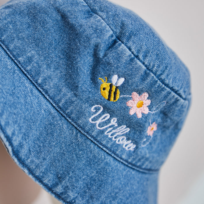 Personalised Bumblebee Denim Bucket Hat