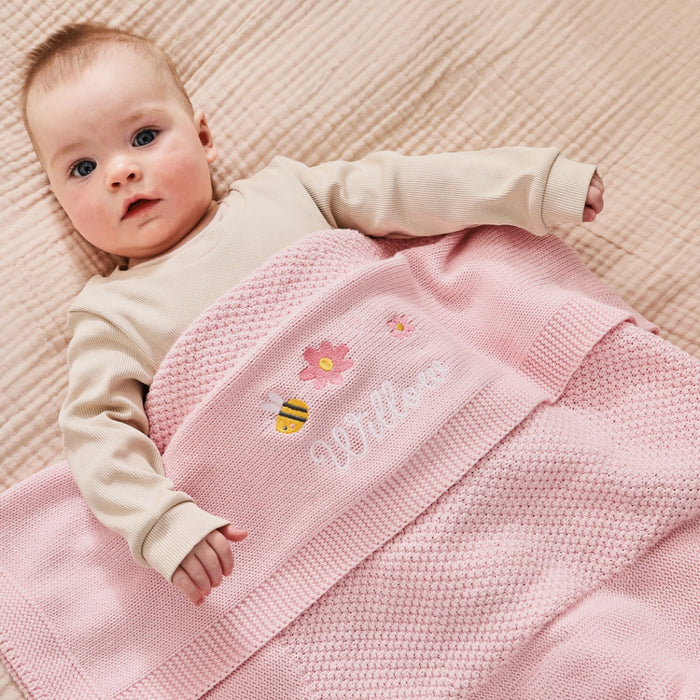 Personalised Bumblebee Light Pink Baby Shawl