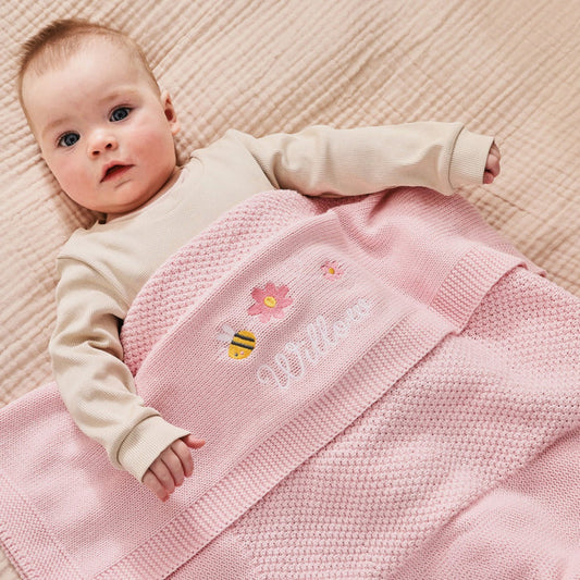 Personalised Bumblebee Light Pink Baby Shawl