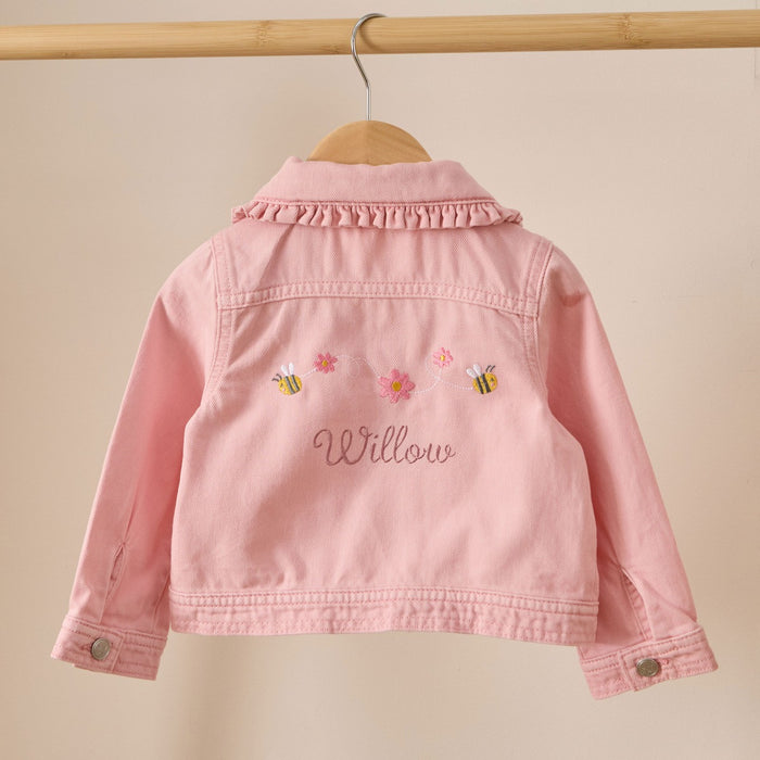Personalised Bumblebee Pink Frill Denim Jacket
