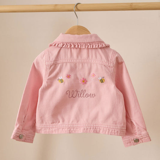 Personalised Bumblebee Pink Frill Denim Jacket