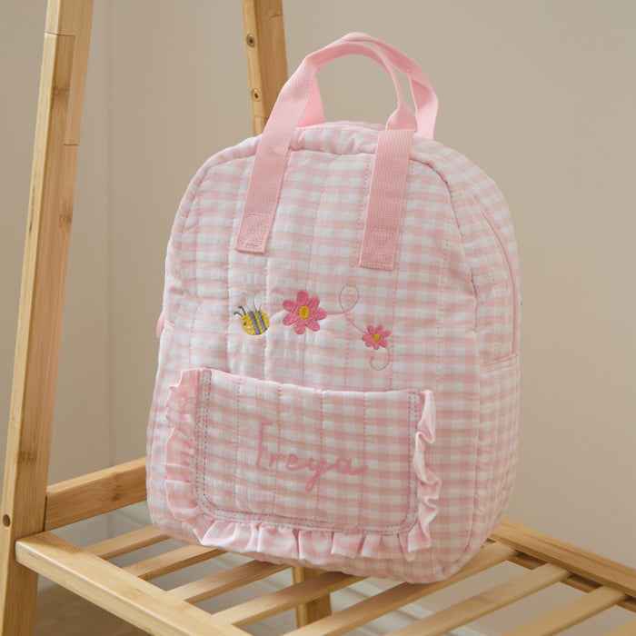 Personalised Bumblebee Pink Gingham Backpack