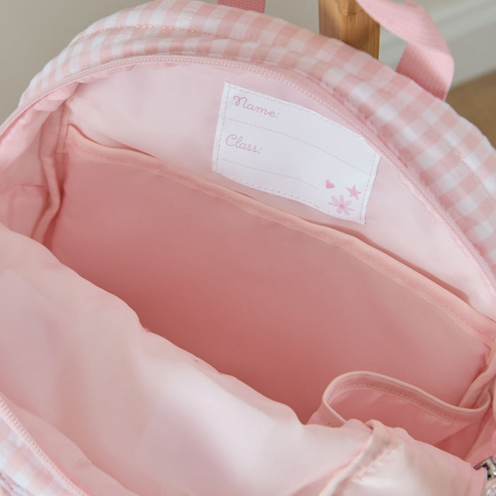 Personalised Bumblebee Pink Gingham Backpack