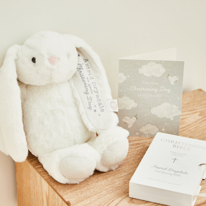 Personalised Bunny and Bible Christening Gift Set