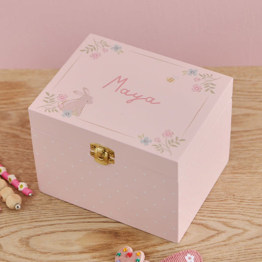 Personalised Bunny Floral Jewellery Box