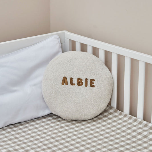 Personalised Capital Letter Name Round Borg Cushion