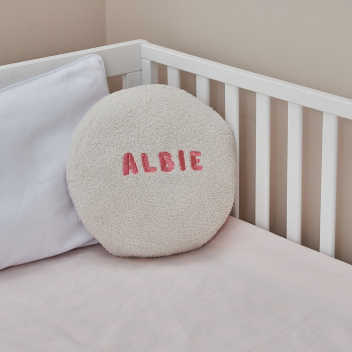 Personalised Capital Letter Name Round Borg Cushion