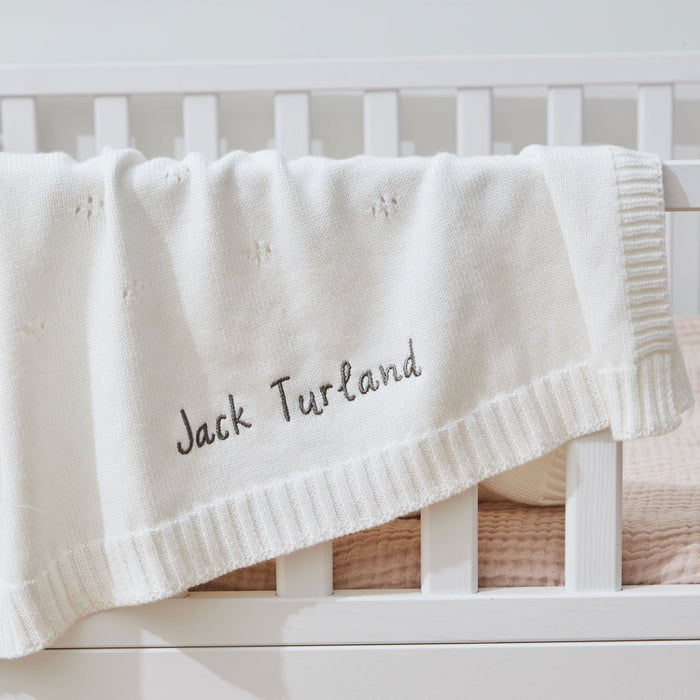 Personalised Cashmere Blend Pointelle Baby Blanket in Ivory