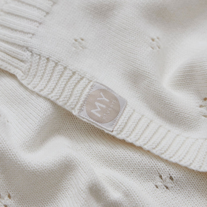 Personalised Cashmere Blend Pointelle Baby Blanket in Ivory