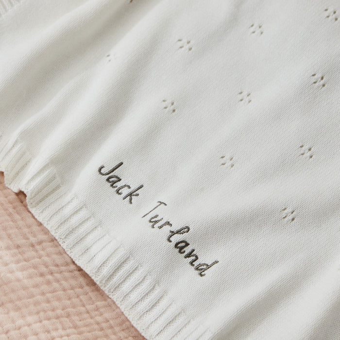 Personalised Cashmere Blend Pointelle Baby Blanket in Ivory