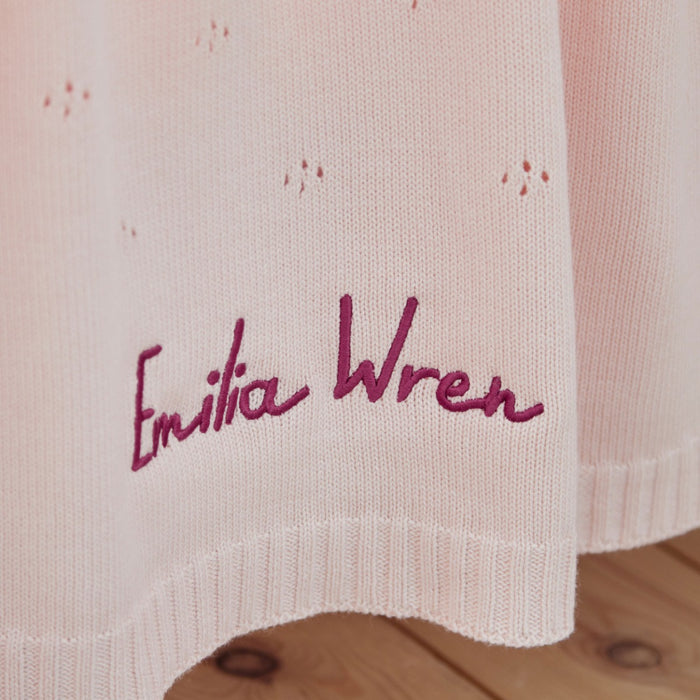 Personalised Cashmere Blend Pointelle Baby Blanket in Pink