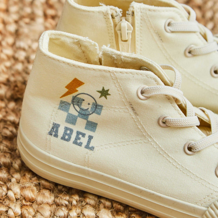 Personalised Checkered Ivory Toddler High-Top Shoes