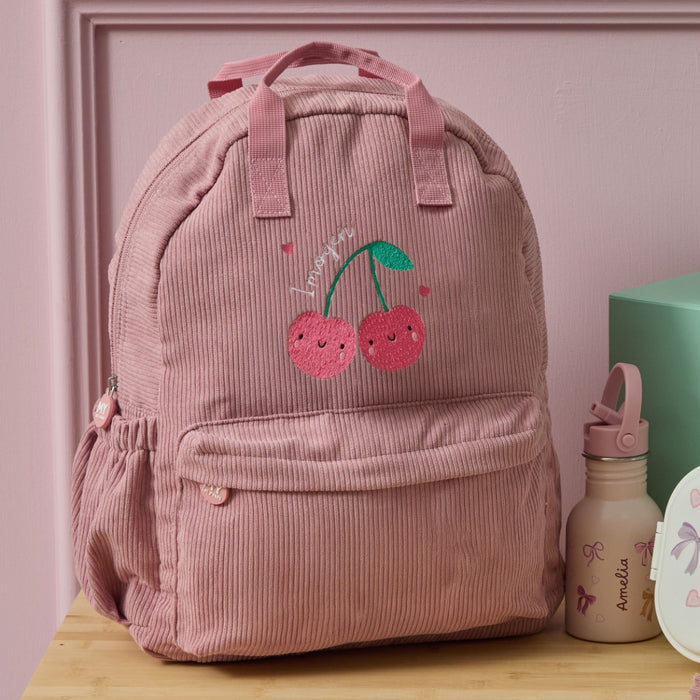 Personalised Cherries Large Pink Cord Backpack