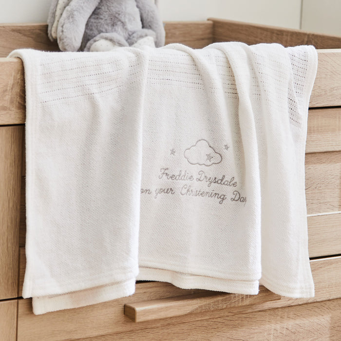 Personalised Christening Day Ivory Cellular Baby Blanket