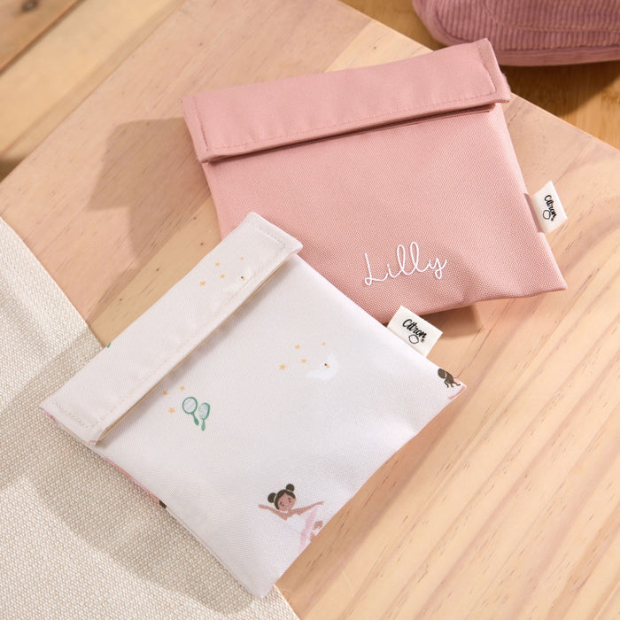 Personalised Citron Ballerina Print Pink Reusable Sandwich Bags Set
