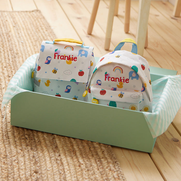 Personalised Colourful Print Backpack & Lunch Bag Set