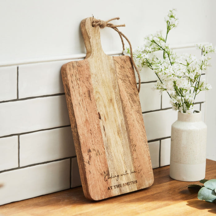 Personalised Cooking With Love Wooden Paddle Platter Board by Made Yours