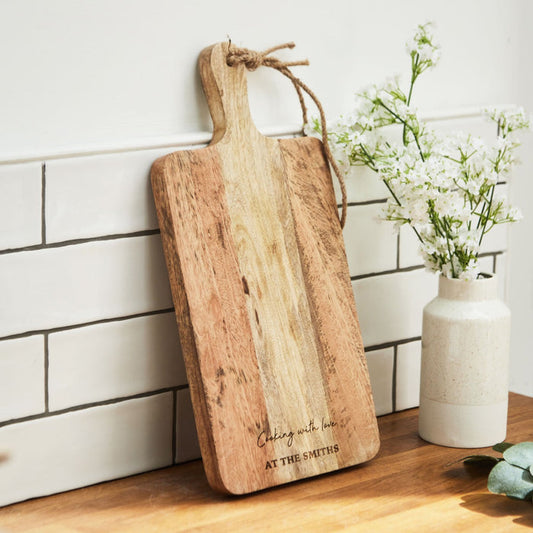 Personalised Cooking With Love Wooden Paddle Platter Board by Made Yours