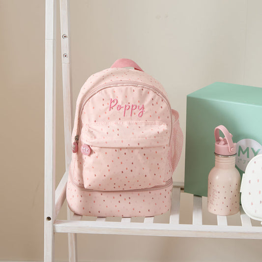 Personalised Core Pink Spot Mini Compartment Backpack