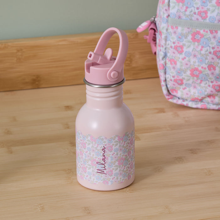 Personalised Cottage Ditsy Floral Print Pink Bottle