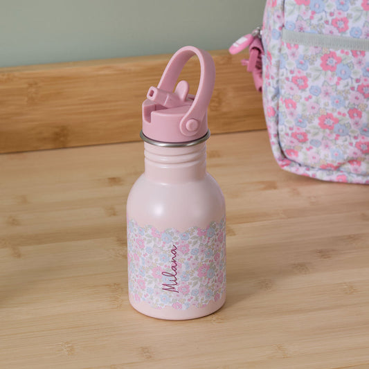 Personalised Cottage Ditsy Floral Print Pink Bottle