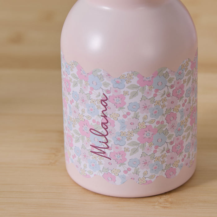 Personalised Cottage Ditsy Floral Print Pink Bottle