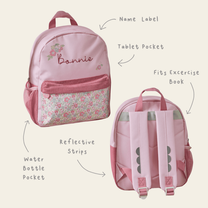 Personalised Cottage Ditsy Print Pocket Medium Backpack