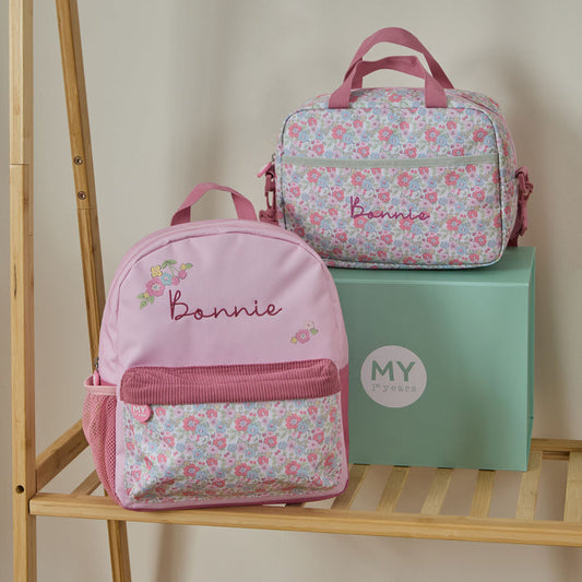 Personalised Cottage Floral Backpack & Lunchbag Set