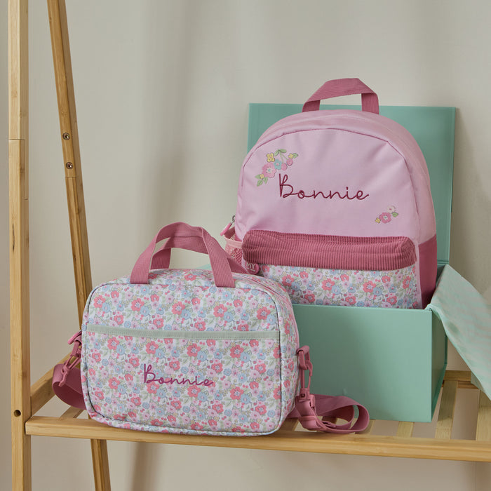 Personalised Cottage Floral Backpack & Lunchbag Set