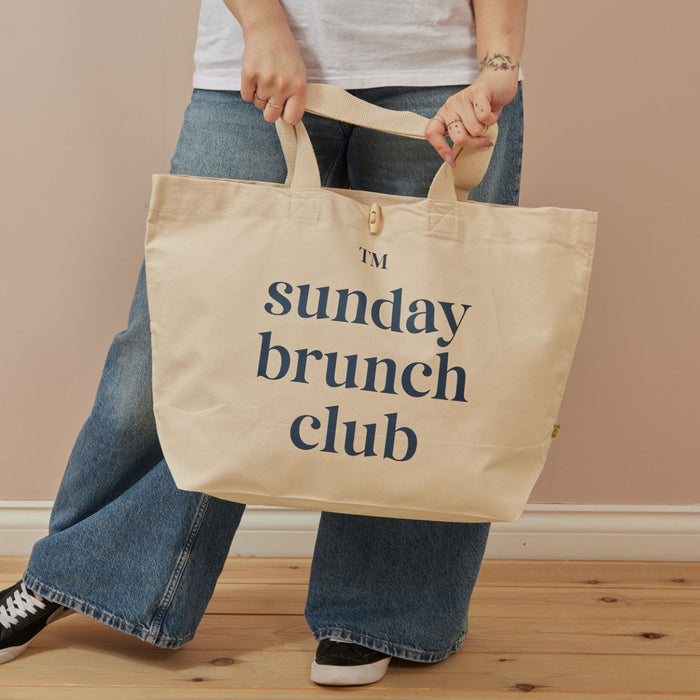 Personalised Cotton Canvas Slogan Tote Bag in Navy Blue Font