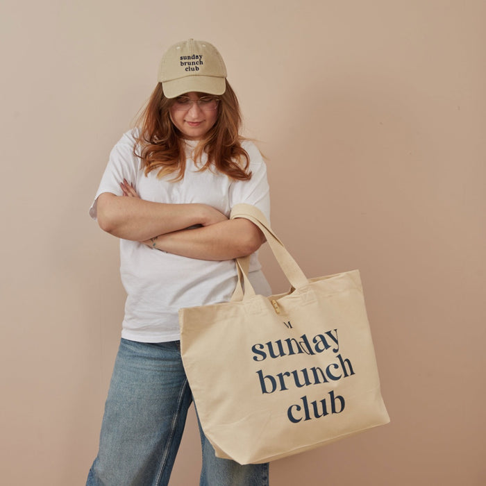 Personalised Cotton Canvas Slogan Tote Bag in Navy Blue Font