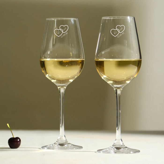 Personalised Couple's Heart Crystal White Wine Glasses