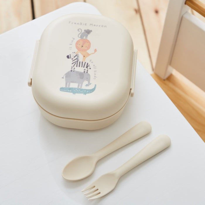 Personalised Cream Safari Design Mushie Lunch Box
