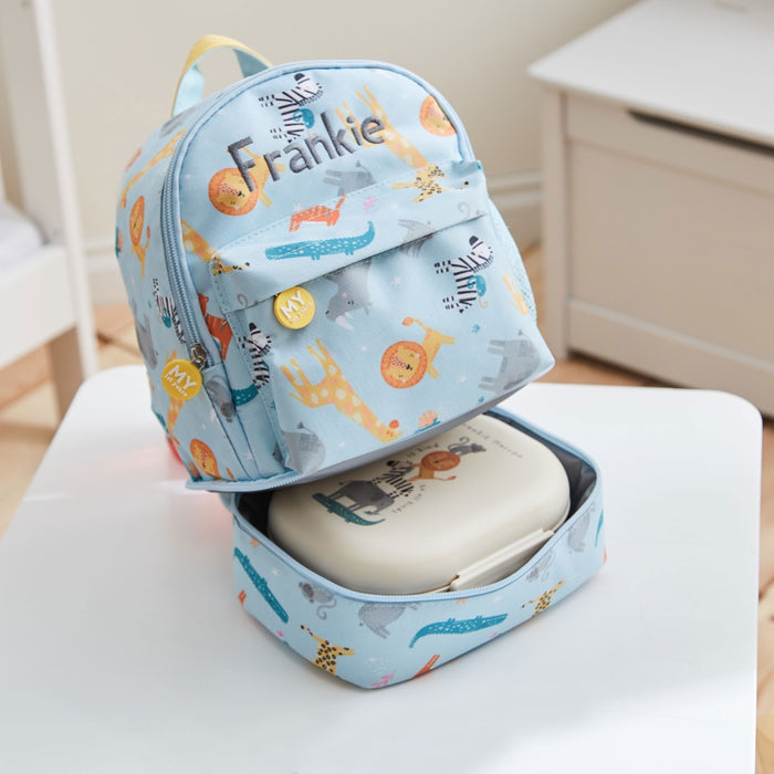 Personalised Cream Safari Design Mushie Lunch Box