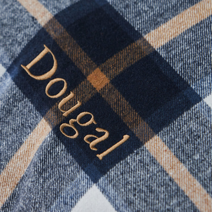 Personalised Deep Duvet Navy Check Medium Dog Bed